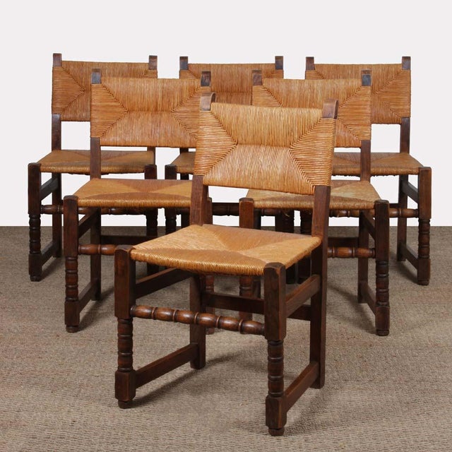 French Straw-Seated Wooden Chairs, 1950s, Set of 6 For Sale - Image 12 of 12