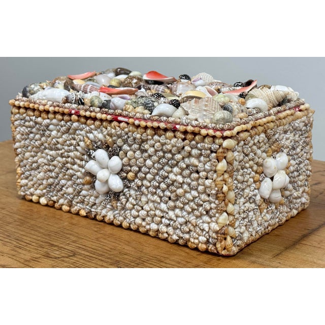 Wood Vintage Shell Encrusted Tissue Box Holder For Sale - Image 7 of 14