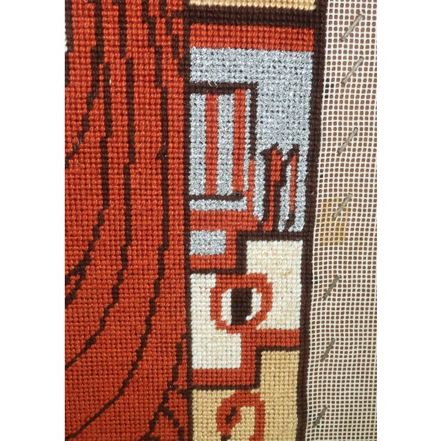 Textile Art Nouveau Deco Style Lady Needlepoint Hanging With Metallic Threading For Sale - Image 7 of 11