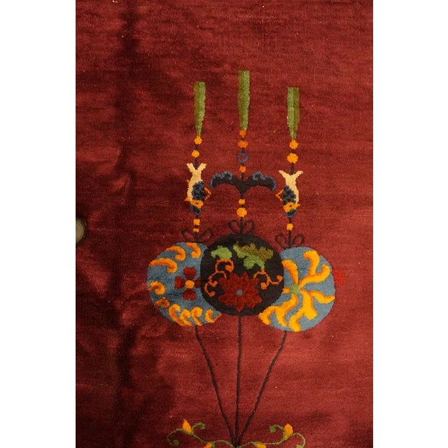 Wine 1920s Red Wine Classic Floral Vase Antique Chinese Art Deco Carpet 9'2" X 11'10" Knotted Pile Wool Rug For Sale - Image 8 of 13