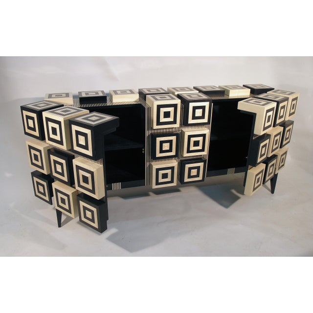 Ondulation Buffet in Black and White Sycamore Marquetry by Aymeric Lefort For Sale - Image 9 of 14