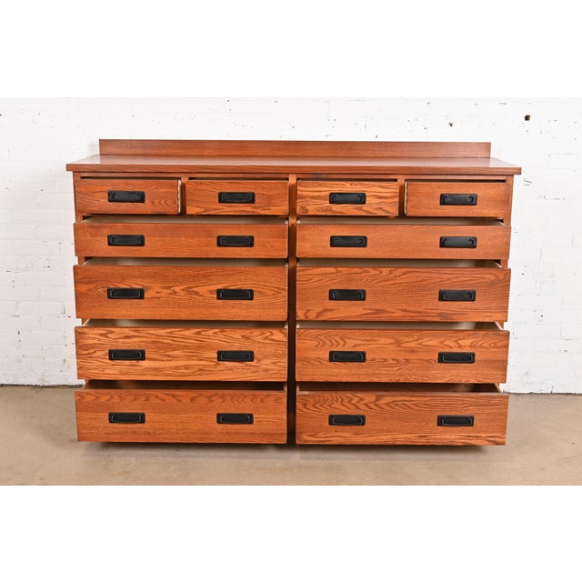 Late 20th Century Stickley Style Mission Oak Arts & Crafts Twelve-Drawer Dresser Chest For Sale - Image 5 of 11