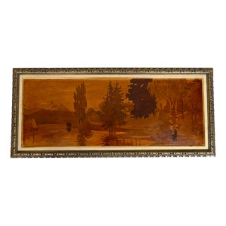 Marquetry Panel with Alpine Lake attributed to Pierre Rosenau, Early 20th Century For Sale