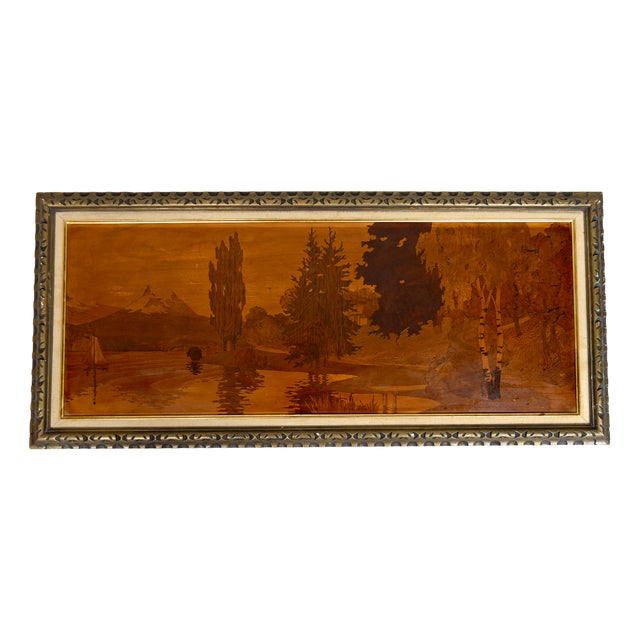 Marquetry Panel with Alpine Lake attributed to Pierre Rosenau, Early 20th Century For Sale