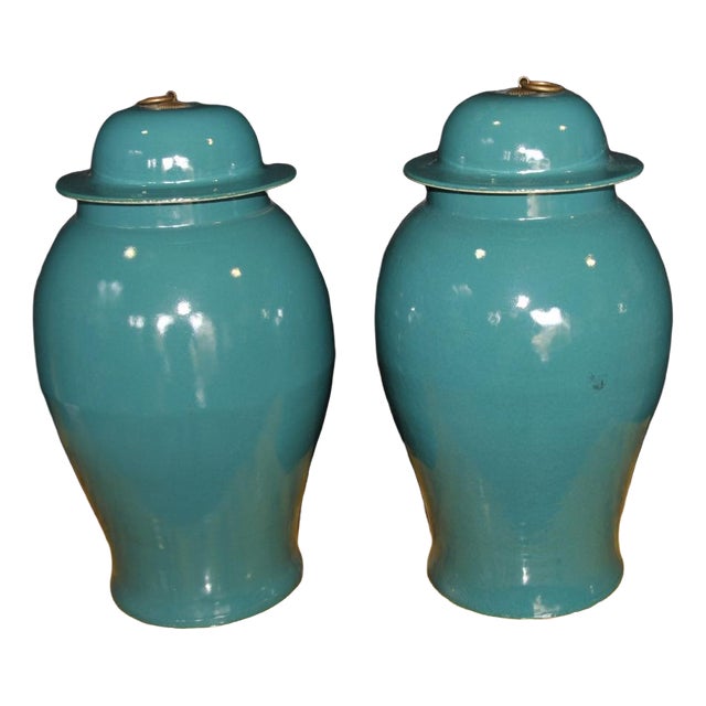 Chinese Kangxi Porcelain Ginger Urns, Set of 2 For Sale