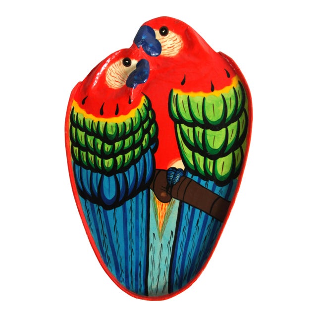 Vintage 1970's Mexican Paper Mache Parrots Bar Tray For Sale