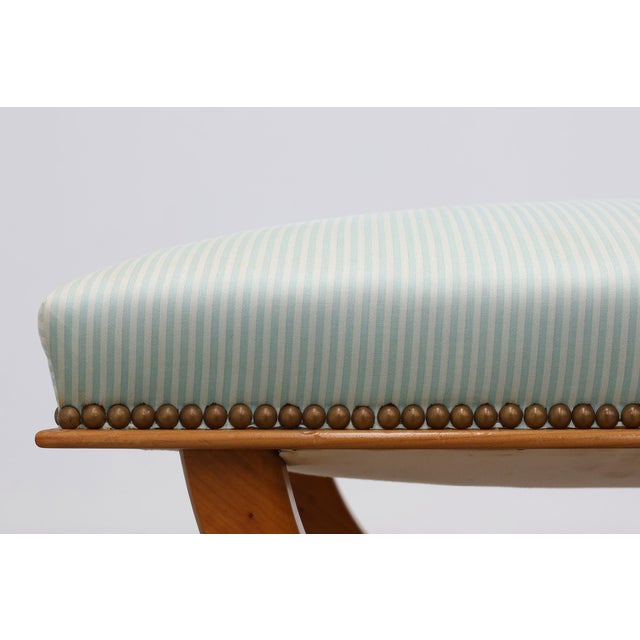 Wood Empire Style Curule Stool with Striped Upholstery, France, 1950s For Sale - Image 7 of 12