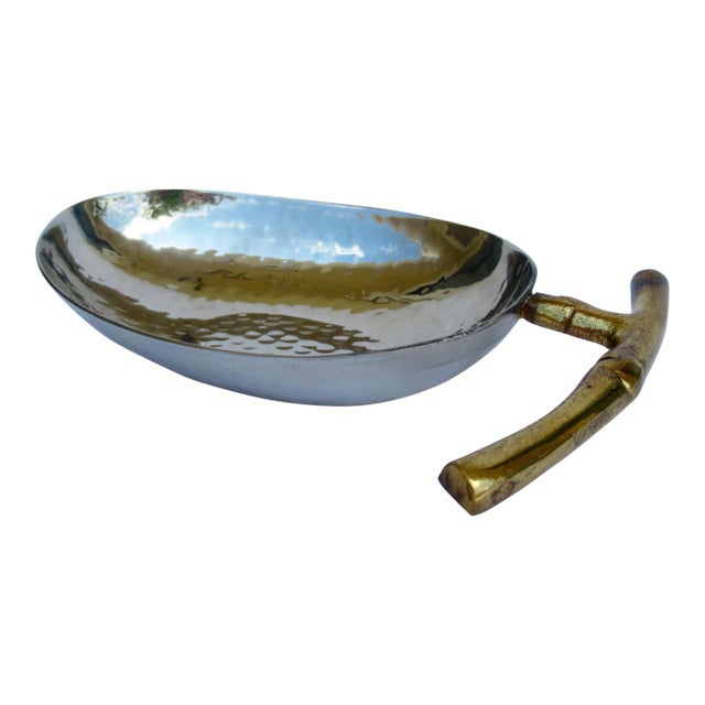 Hammered Silver Plate & Brass Oval-Shaped Accent Bowl For Sale