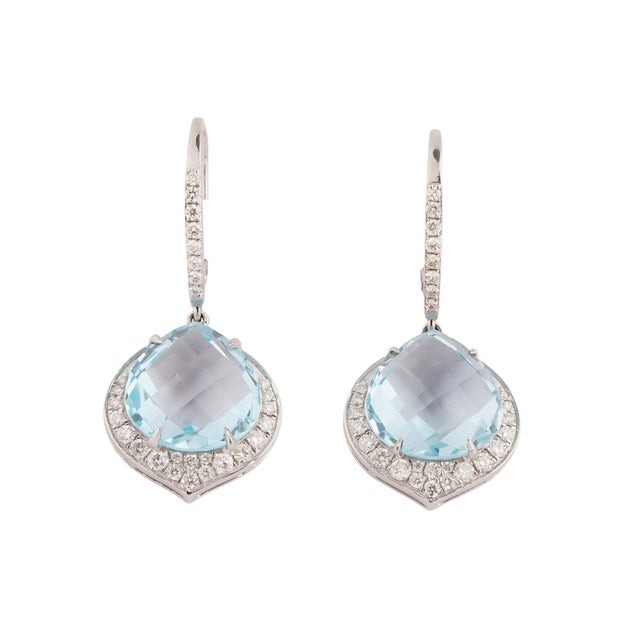 Contemporary Natural aquamarine 13.96cts & diamond 0.63cts earring in 18k gold For Sale - Image 3 of 18