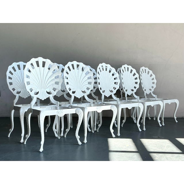 Hollywood Regency Vintage Regency Cast Aluminum Grotto Chairs - Set of 10 For Sale - Image 3 of 12