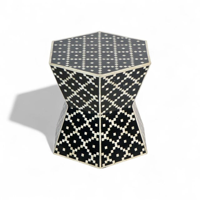 Contemporary Black Bone Inlay Hexagon Table For Sale - Image 3 of 4