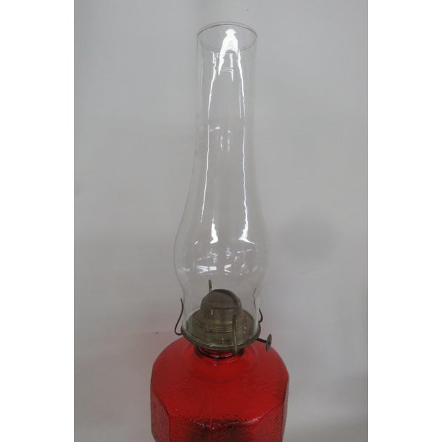 Pa Risdon Usa Large Homesteader Oil Lamp Red Glass With Brass Eagle Burner 4887b For Sale - Image 4 of 15