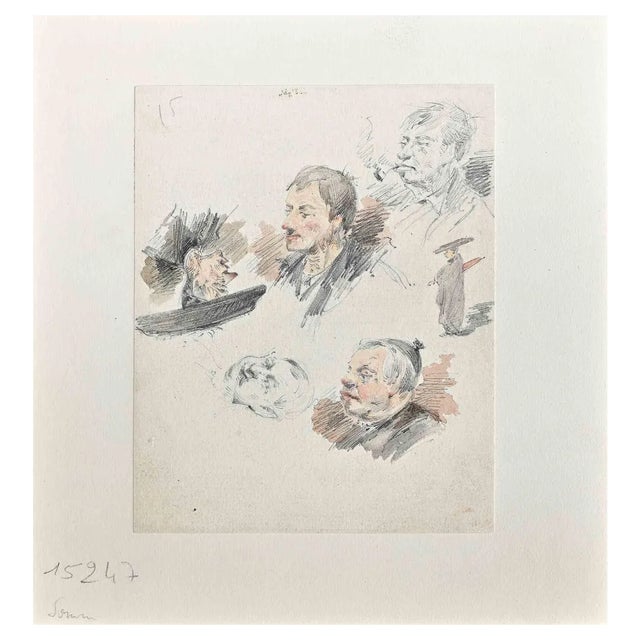 Henry Somm, Portraits, Original Drawing on Paper, Late 19th-Century For Sale