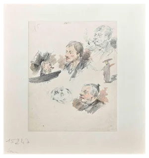 Henry Somm, Portraits, Original Drawing on Paper, Late 19th-Century