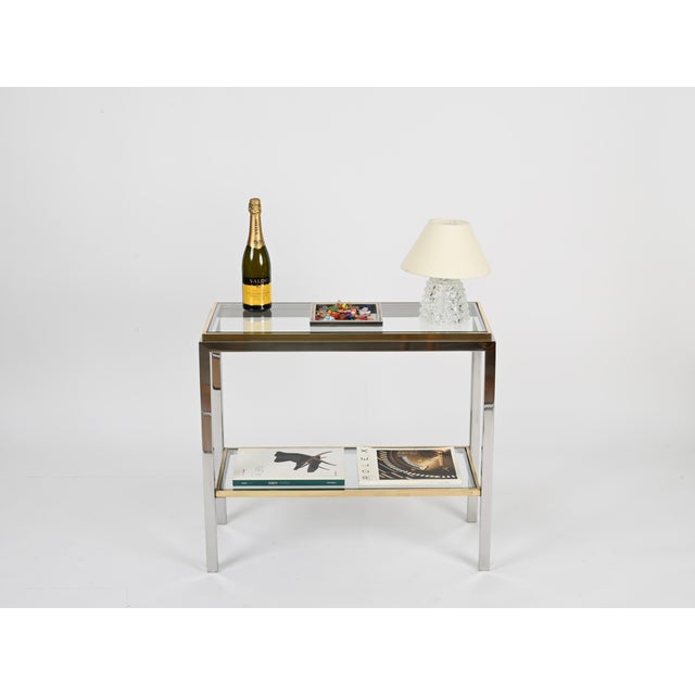 Brass and Chrome Console or Side Table, Italy, 1970s For Sale - Image 11 of 13