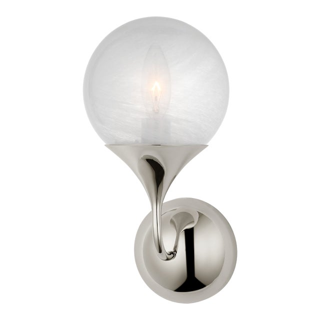 AERIN for Visual Comfort Signature Cristol Small Single Sconce in Polished Nickel with White Glass For Sale
