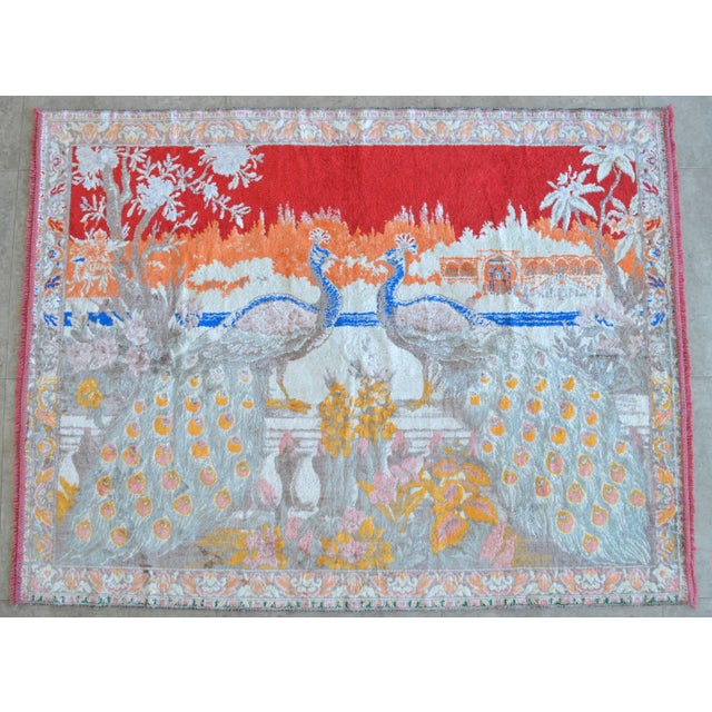 Red 1970s Vintage Peacock Pattern Tapestry 45ʺ X 59ʺ For Sale - Image 8 of 10