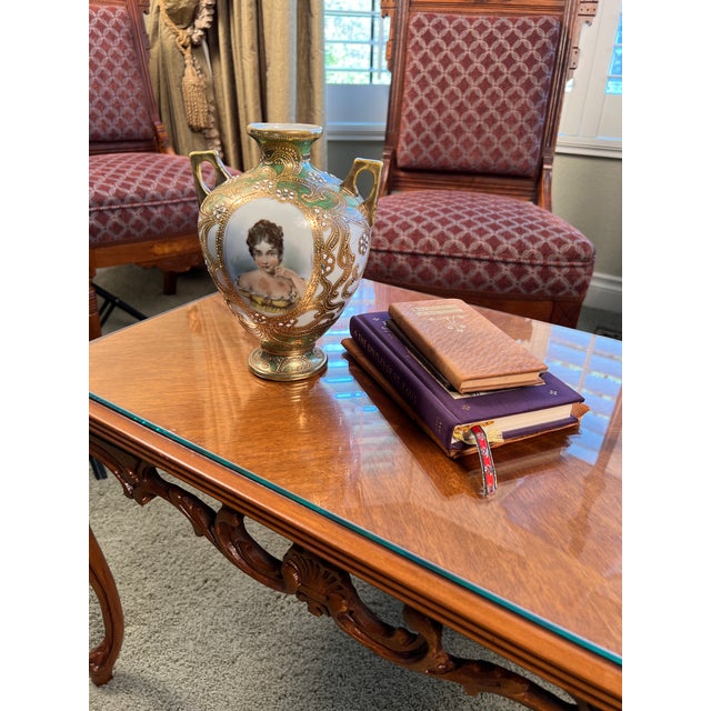 Antique Japanese Nippon Hand Painted Portrait Porcelain Vase With Moriage & Jeweled Decoration, Circa 1905 For Sale - Image 11 of 11