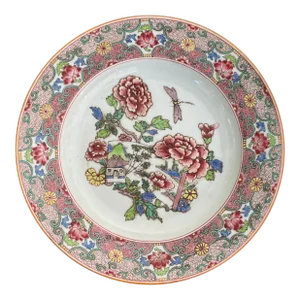Antique 19th Century French Samson Porcelain Plate in the Chinese Qianlong Style With a Dragon Fly in Bright Famille Rose Glaze