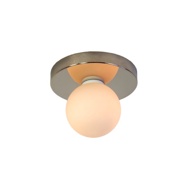 Globe Flush Mount Polished Nickel, 3 Inch Glass Globe, by Research.Lighting, Modern, Minimal For Sale - Image 4 of 6