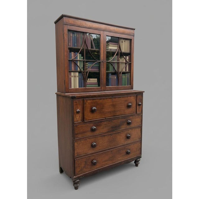 British Georgian Mahogany Inlaid Secretaire Bookcase, 18th Century For Sale - Image 3 of 18