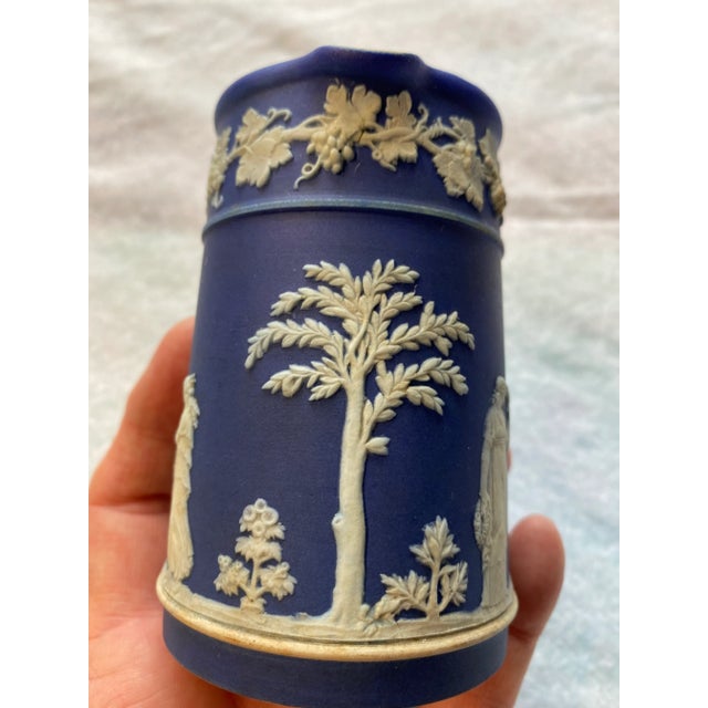Wedgwood Antique Wedgwood Royal Blue & White Cream Jasperware Jug For Sale - Image 4 of 8