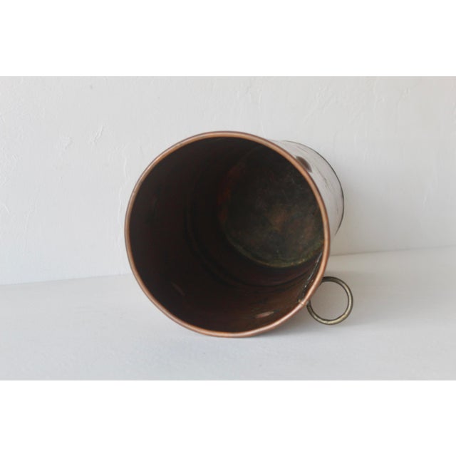 American Arts and Crafts Style Riveted Cylindrical Copper Umbrella Stand Brass Hoop Handles Vintage For Sale - Image 11 of 14