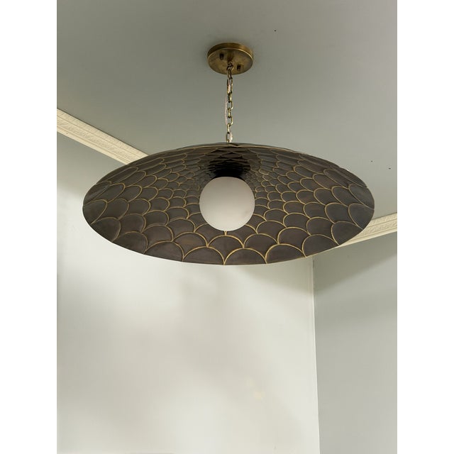 Art Deco Fish Scales Style Brass Flush Mount Ceiling Light Fixture For Sale - Image 3 of 9