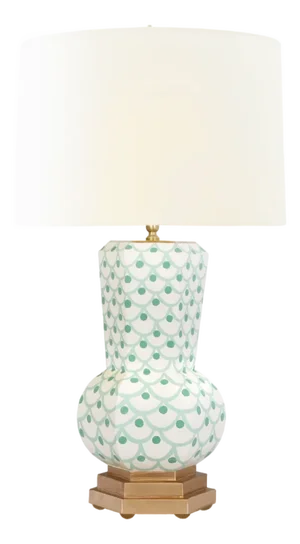 Matthew Izzo Home Catalina Scale Handpainted Tole Table Lamp With Gold Accents and Cream Silk Shade