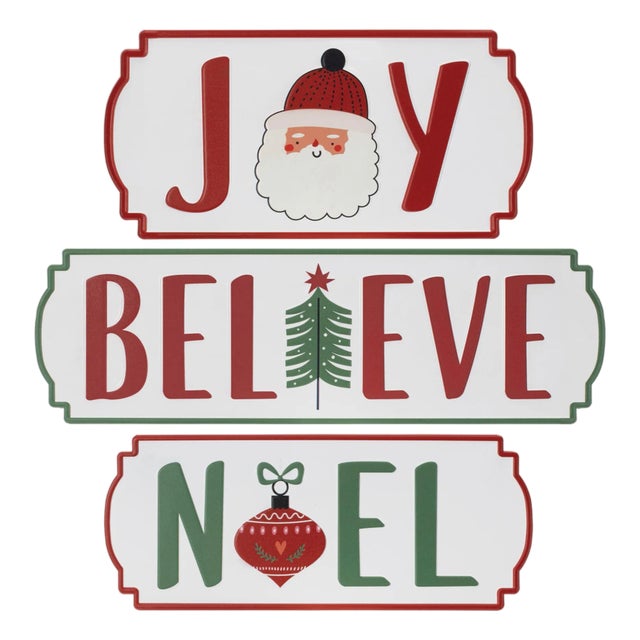 Metal Holiday Sentiment Plaque (Set of 3) For Sale