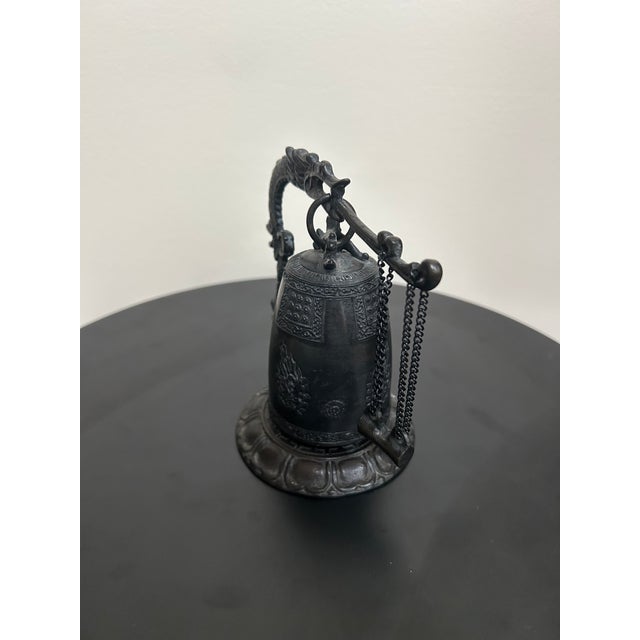Vintage Japanese Cast Iron Dragon Temple Bell For Sale - Image 12 of 17