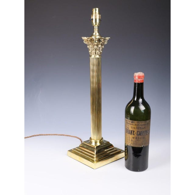 Antique English Brass Corinthian Column Table Lamp, 1880 For Sale - Image 3 of 13