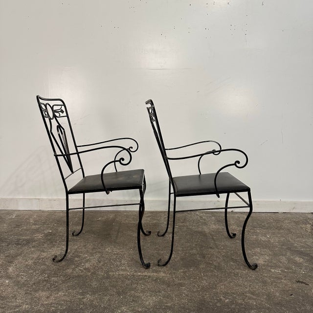 Early 20th Century Pair of Salterini Iron Arm Dining Chairs Art Deco, Attributed For Sale - Image 5 of 12