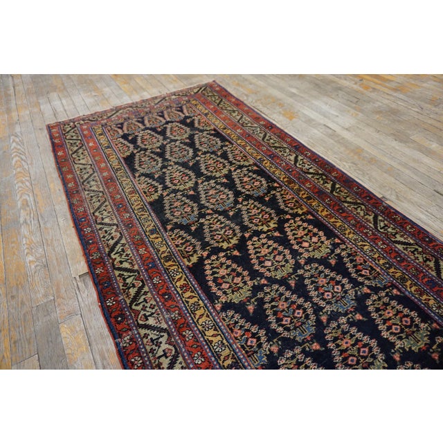 1900s Navy Blue Antique Paisley Boteh Tribal Malayer Hallway Runner Rug For Sale In New York - Image 6 of 6