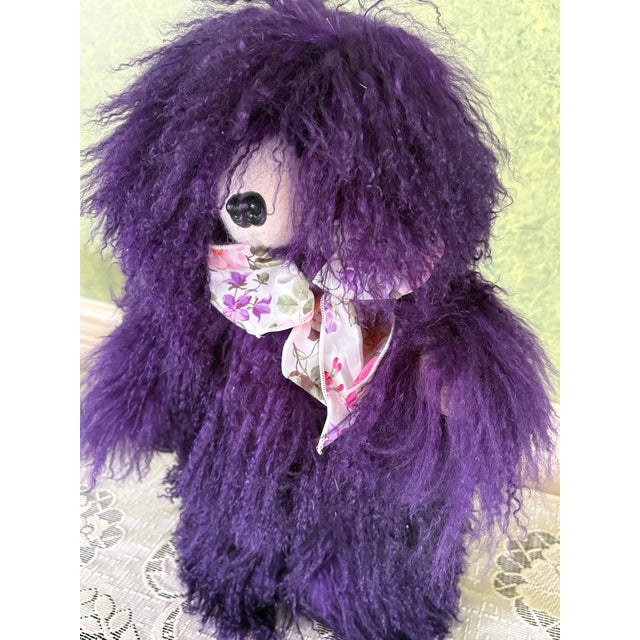 Purple Purple Mongolian Lamb Fur Large Collectible Teddy Bear by Bear Mountain Artist Kathy Bindert For Sale - Image 8 of 8