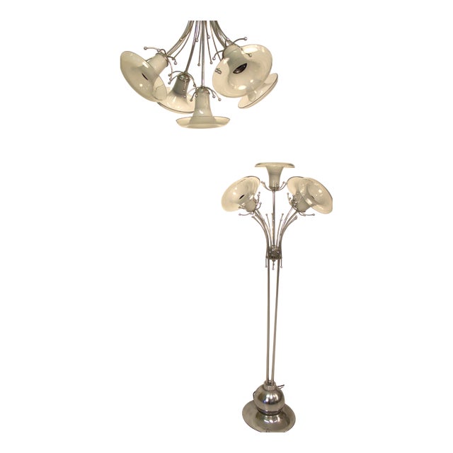 Murano Glass Chandelier and Floor Lamp by Mazzega, 1970s, Set of 2 For Sale