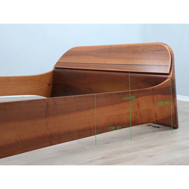 Italian Curved Walnut Bed Frame with Storage Headboard, 1970s For Sale - Image 15 of 18