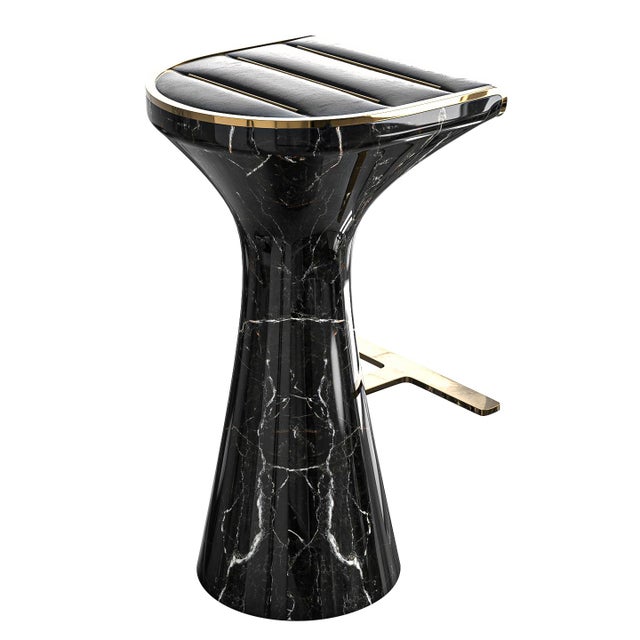 Metal "Monachella" Bar Stool With Marble and Bronze Details For Sale - Image 7 of 8