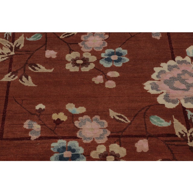 Rug & Kilim Rug & Kilim’s Chinese Art Deco Inspired Rug in Rust, Vibrant Florals & Figurals For Sale - Image 4 of 8