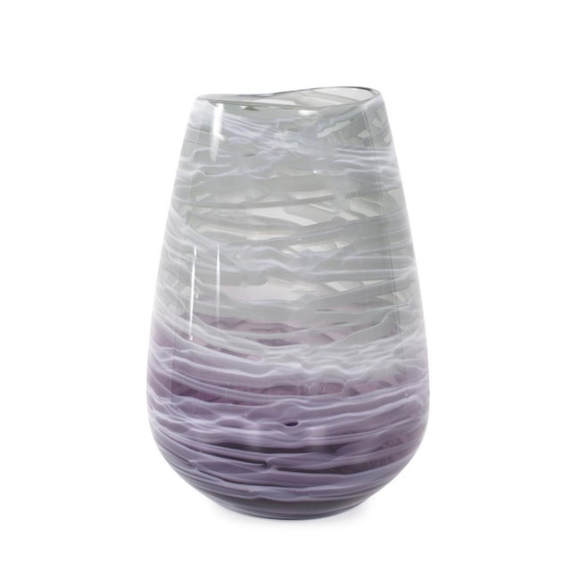 Kenneth Ludwig Chicago Swirled Smoke and Aubergine Torpedo Glass Vase- Short For Sale - Image 4 of 11