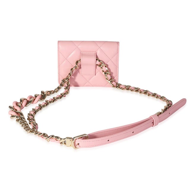 Contemporary Pink Quilted Lambskin Elegant Chain Belt Bag For Sale - Image 3 of 5