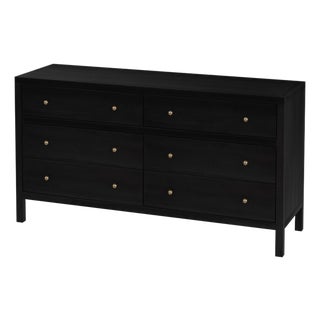 Nora 60 in W. Rectangular Wood 6 Drawer Dresser, Antique Coffee For Sale