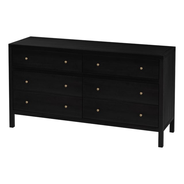 Nora 60 in W. Rectangular Wood 6 Drawer Dresser, Antique Coffee For Sale