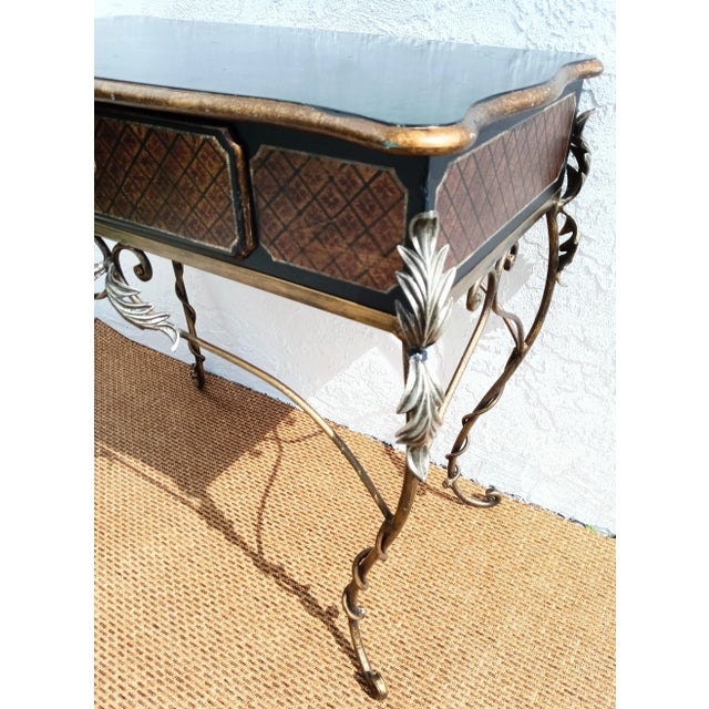 Vintage Small Black Rust Scrolled Iron Legs Wood Vanity, Desk For Sale In West Palm - Image 6 of 10