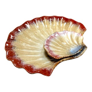 Mid Century Modern Glazed Clam Shell Serving Platter For Sale