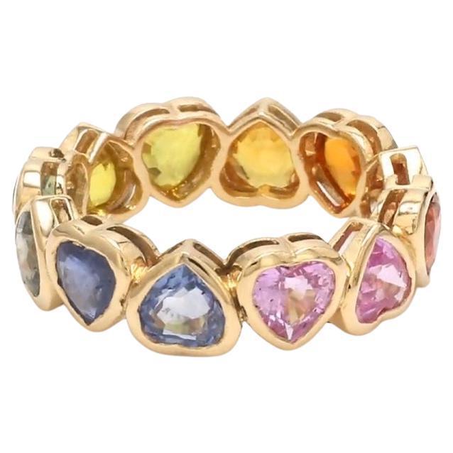 Natural 4.28 cts rainbow sapphire heart upside down ring in 14k gold For Sale - Image 15 of 18