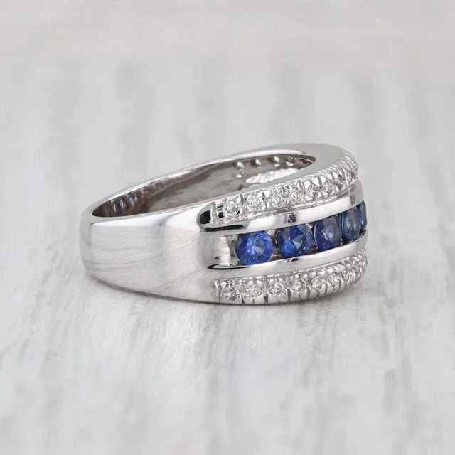 1.20ctw Blue Sapphire Diamond Ring 14k White Gold Size 6 Band For Sale In Greensboro - Image 6 of 8