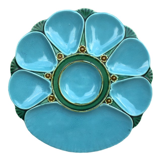 19th Century Majolica Aqua Oyster Plate Minton For Sale