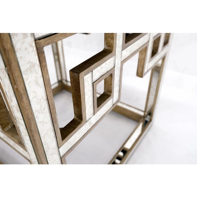 Pair of Greek Motive Square Bevelled Mirrors Mirrored End Tables Nightstands For Sale - Image 12 of 13
