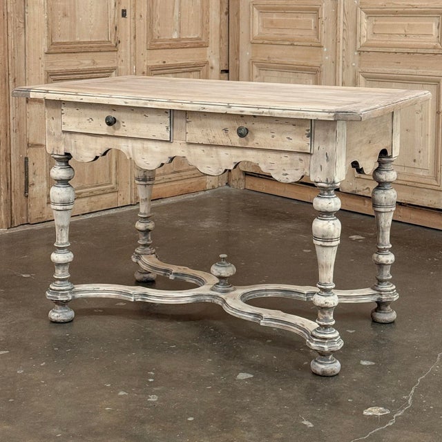 Early 20th Century Dutch Stripped Sycamore Writing Table With 2 Drawers and Turned Legs For Sale - Image 5 of 18